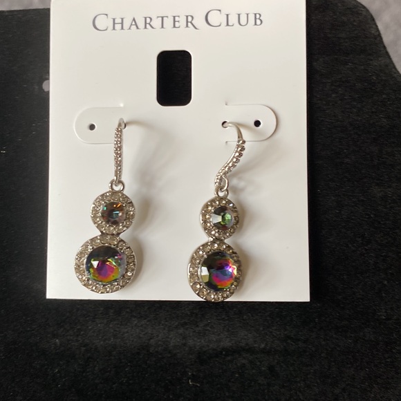 NET Silver Tone Pave’ & Stone Halo Double Drop Earrings Created for Macy’s - Picture 4 of 9